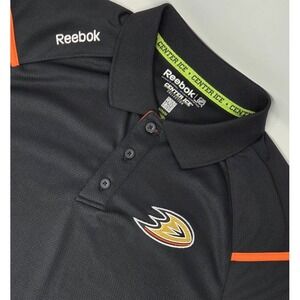 Anaheim Ducks Polo‎ Shirt Reebok Center Ice Collection Men's Medium Black EUC